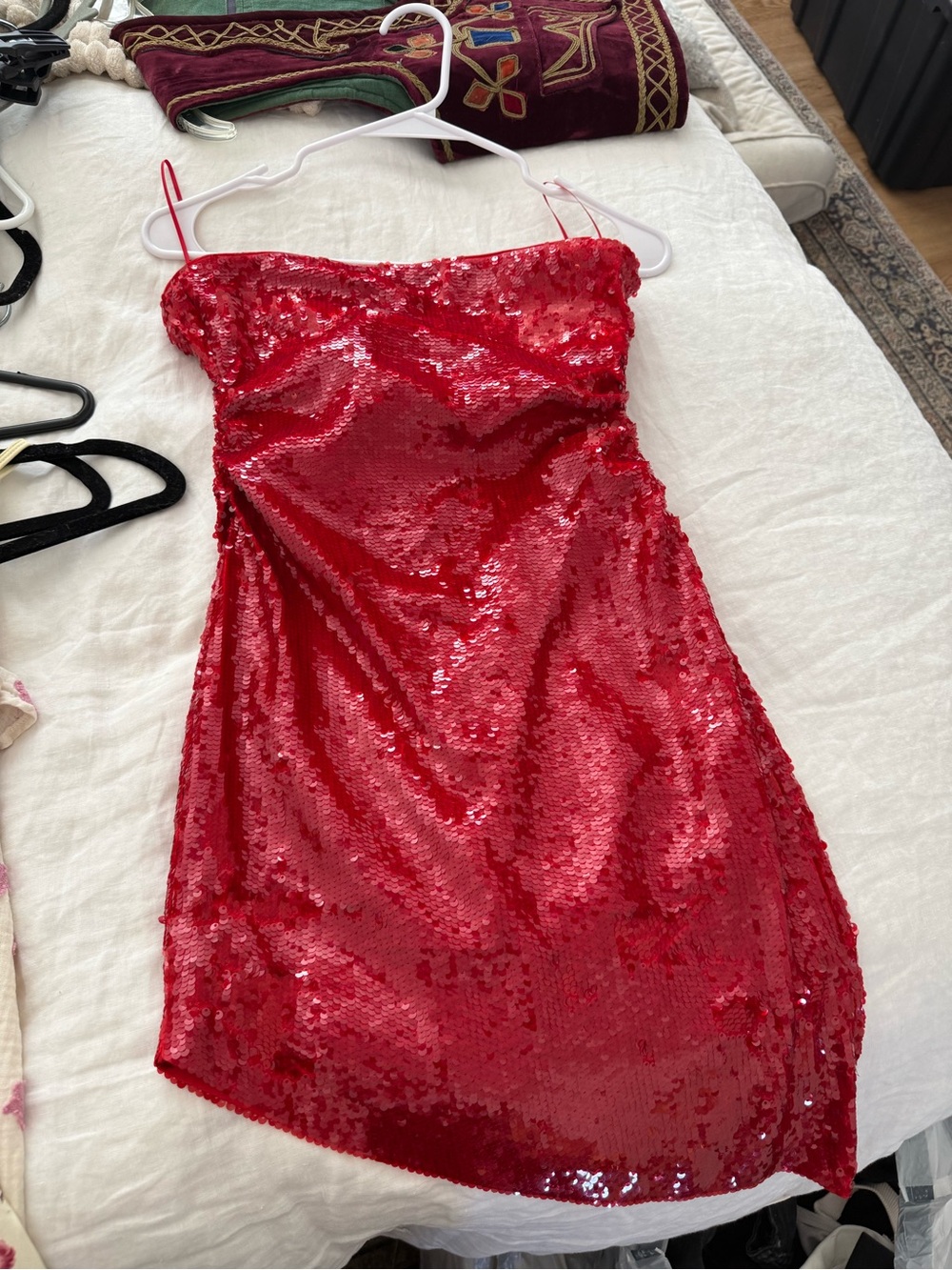 Danielle Guizio Red Sequin Strapless Mini Dress